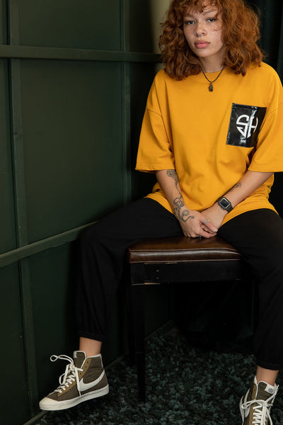 Patent Leather Oversized Logo Shirt - Ginger